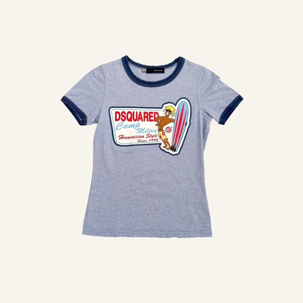 Dsquared2 camp milan gray graphic tee ringer surf patch runway vintage y2k top